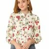 Allegra K Women's Button Down Bracelet Sleeves Stand Collar Floral Blouse Shirt