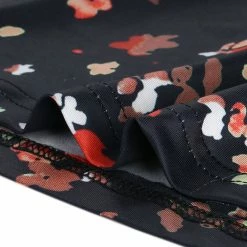 Allegra K Women's Floral V Neck Short Sleeves Elastic Tie Cuff A-Line Dress