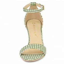 Allegra K Shoes Women's Plaid Houndstooth Ankle Strap Stiletto Heels Sandals