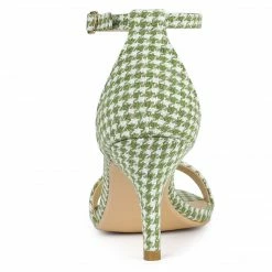 Allegra K Shoes Women's Plaid Houndstooth Ankle Strap Stiletto Heels Sandals