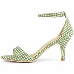 Allegra K Shoes Women's Plaid Houndstooth Ankle Strap Stiletto Heels Sandals