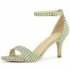 Allegra K Shoes Women's Plaid Houndstooth Ankle Strap Stiletto Heels Sandals