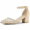Allegra K Women's Polka Dots Lace Pointed Toe Chunky Heels Pumps Shoes