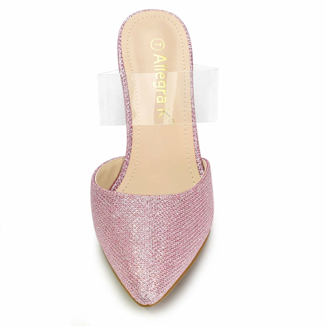 Allegra K Women's Pointed Toe Block Heels Glitter Mules 4 Allegra K Women's Pointed Toe Block Heels Glitter Mules