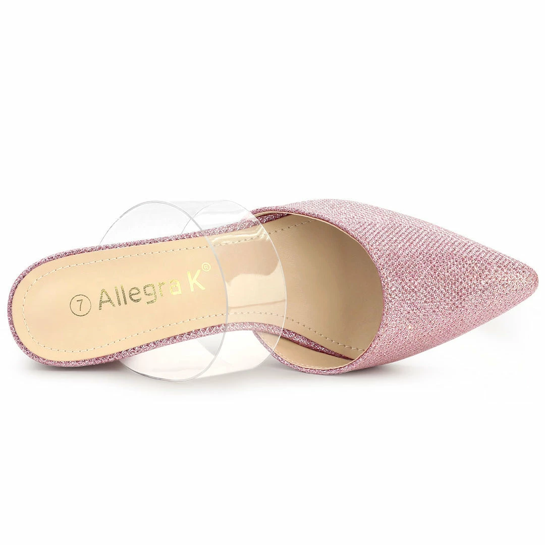 Allegra K Women's Pointed Toe Block Heels Glitter Mules 6 Allegra K Women's Pointed Toe Block Heels Glitter Mules