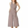 Allegra K Women's Sleeveless Low Open Back Tile Print Halter Neckline Tie Waist Jumpsuit