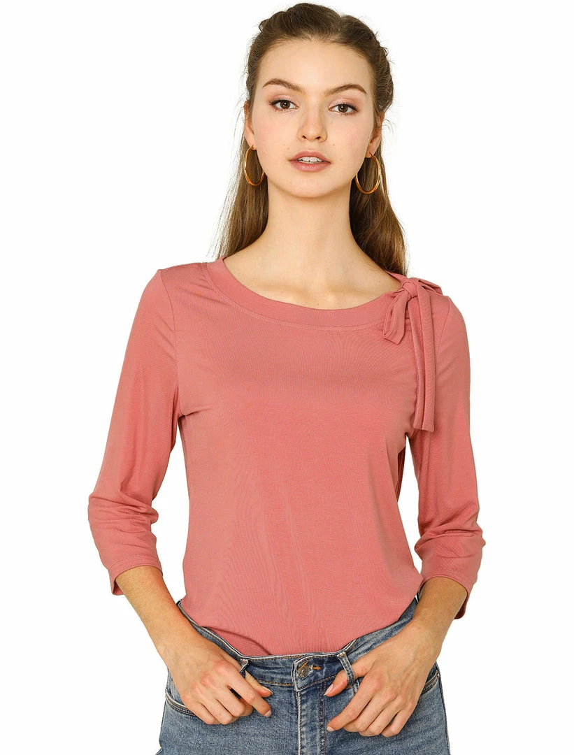 Allegra K Women's Slim Fit Bow Tie Neck 3/4 Sleeves Work Elegant Knit Top 3 Allegra K Women's Slim Fit Bow Tie Neck 3/4 Sleeves Work Elegant Knit Top