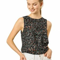Allegra K Women's Sleeveless Bow Back Polka Dots Top