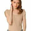 Allegra K Women's Scoop Neck Short Tulip Sleeves Ribbed Blouse Top