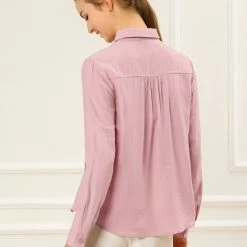 Allegra K Women's Office Casual Long Sleeve Button Up Collared Shirt