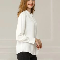Allegra K Women's Work Office Stand Collar Button Down Long Sleeve Shirts Blouse 29 Allegra K Women's Work Office Stand Collar Button Down Long Sleeve Shirts Blouse