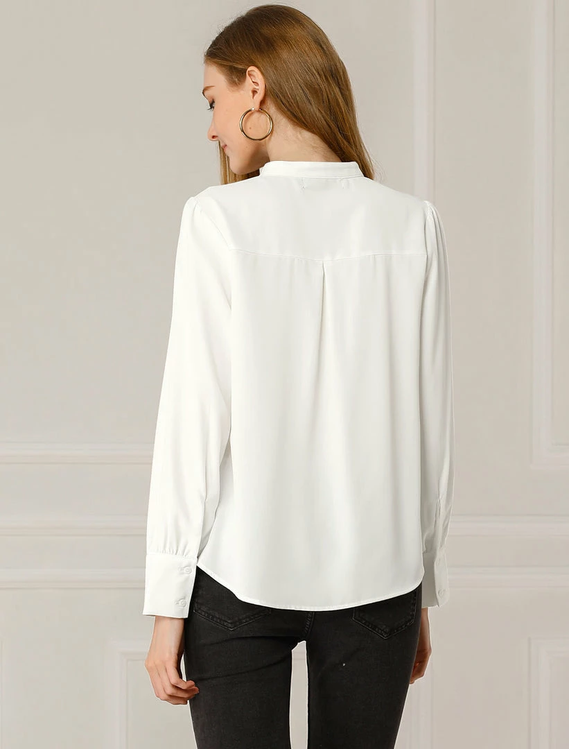 Allegra K Women's Work Office Stand Collar Button Down Long Sleeve Shirts Blouse 7 Allegra K Women's Work Office Stand Collar Button Down Long Sleeve Shirts Blouse