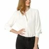 Allegra K Women's Work Office Stand Collar Button Down Long Sleeve Shirts Blouse