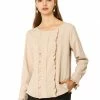 Allegra K Women's Work Office Ruffled Blouses Elegant Fall Long Sleeve Tops