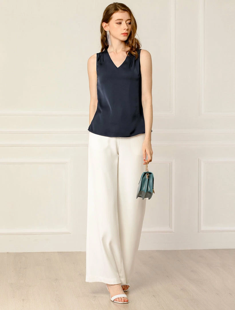 Allegra K Women's Sleeveless Elegant V-Neck Sides Zippers Vintage Ruched Tops Blouses 5 Allegra K Women's Sleeveless Elegant V-Neck Sides Zippers Vintage Ruched Tops Blouses