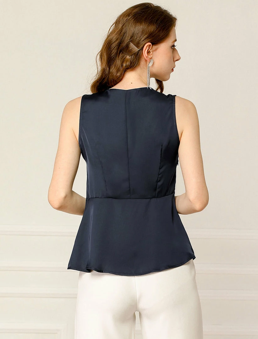 Allegra K Women's Sleeveless Elegant V-Neck Sides Zippers Vintage Ruched Tops Blouses 7 Allegra K Women's Sleeveless Elegant V-Neck Sides Zippers Vintage Ruched Tops Blouses