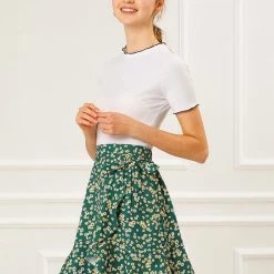Allegra K Women's Ditsy Floral Print Faux Wrap High Waist Elastic Back Ruffle Hem A-Line Mini Short Skirts 23 Allegra K Women's Ditsy Floral Print Faux Wrap High Waist Elastic Back Ruffle Hem A-Line Mini Short Skirts