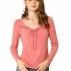 Allegra K Women's Casual Sweetheart Neck Solid Long Sleeves Fitted Top