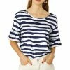 Allegra K Women's Striped Flare Sleeve Round Neck Loose Tops Casual T-Shirt