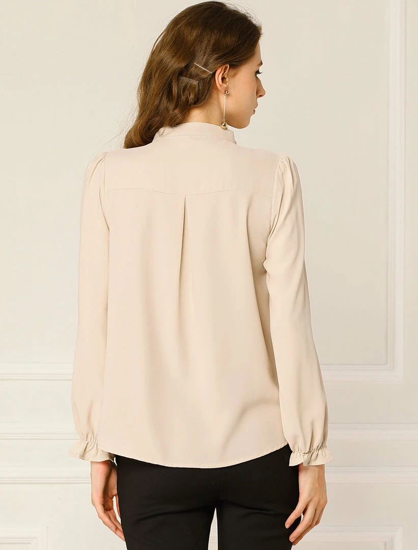 Allegra K Women's Button-Down Work Office Tops Chiffon Ruffled Stand Collar Blouse 6 Allegra K Women's Button-Down Work Office Tops Chiffon Ruffled Stand Collar Blouse