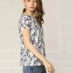 Allegra K Women's Floral Short Sleeve Back V Neck Lace Trim Casual Tee T-Shirt 17 Allegra K Women's Floral Short Sleeve Back V Neck Lace Trim Casual Tee T-Shirt