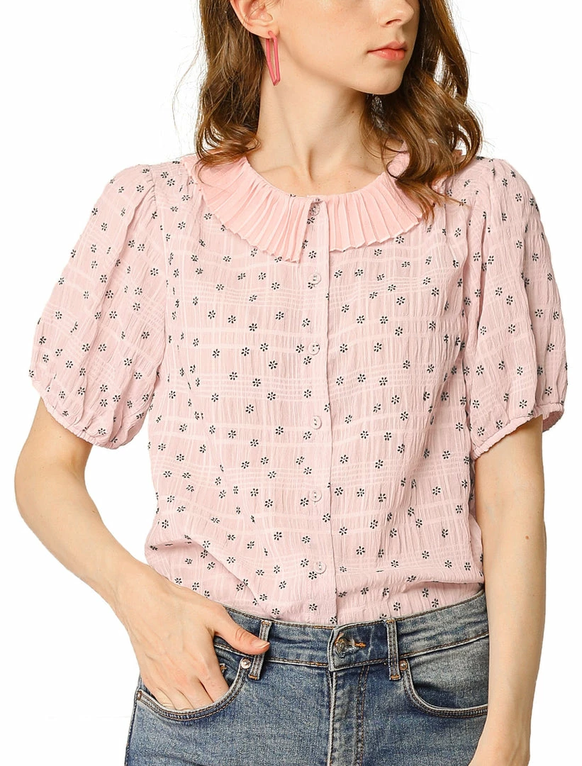 Allegra K Women's Floral Embroidery Blouse Peter Pan Collar Button Down Shirt 3 Allegra K Women's Floral Embroidery Blouse Peter Pan Collar Button Down Shirt