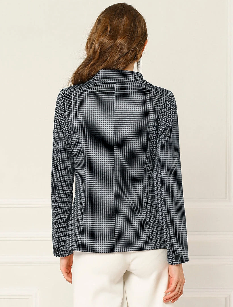 Allegra K Women's Plaid Gingham Double Breasted Open Front Formal Blazer Jacket 7 Allegra K Women's Plaid Gingham Double Breasted Open Front Formal Blazer Jacket