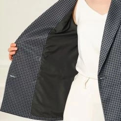 Allegra K Women's Plaid Gingham Double Breasted Open Front Formal Blazer Jacket 19 Allegra K Women's Plaid Gingham Double Breasted Open Front Formal Blazer Jacket