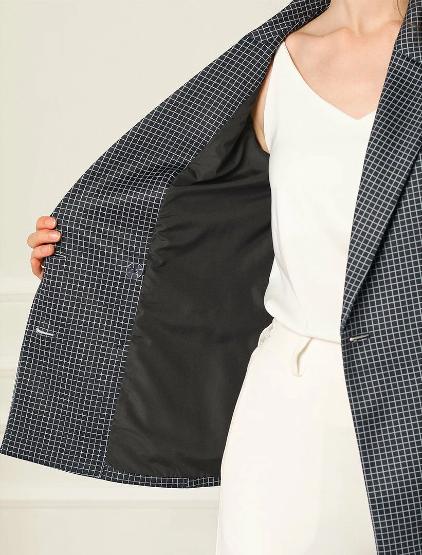 Allegra K Women's Plaid Gingham Double Breasted Open Front Formal Blazer Jacket 8 Allegra K Women's Plaid Gingham Double Breasted Open Front Formal Blazer Jacket
