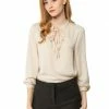 Allegra K Women's Ruffle Decor Tie Split V Neck Long Sleeves Solid Work Top 2 Allegra K Women's Ruffle Decor Tie Split V Neck Long Sleeves Solid Work Top