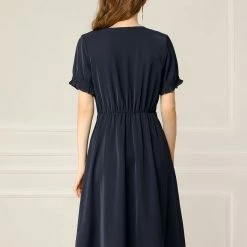 Allegra K Women's Cross V Neck Cinch Sleeves Elastic A-Line Dress 18 Allegra K Women's Cross V Neck Cinch Sleeves Elastic A-Line Dress