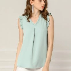 Allegra K Women's Ruffled Sleeveless Vintage Blouses Tops