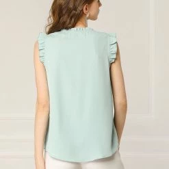 Allegra K Women's Ruffled Sleeveless Vintage Blouses Tops