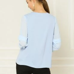 Allegra K Women's Work Office Chiffon Shirt Semi Sheer Long Sleeves Keyhole Neck Elegant Blouse Top 48 Allegra K Women's Work Office Chiffon Shirt Semi Sheer Long Sleeves Keyhole Neck Elegant Blouse Top