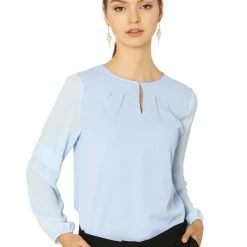 Allegra K Women's Work Office Chiffon Shirt Semi Sheer Long Sleeves Keyhole Neck Elegant Blouse Top