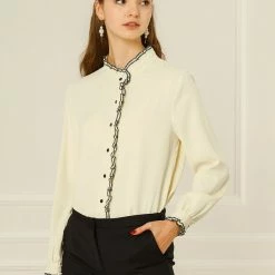 Allegra K Women Ruffle Stand Collar Shirt Button Down Office Work Chiffon Long Sleeve Top 40 Allegra K Women Ruffle Stand Collar Shirt Button Down Office Work Chiffon Long Sleeve Top