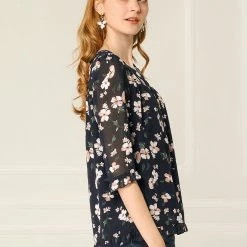 Allegra K Women's Casual Ruffle 3/4 Sleeve Floral Print Chiffon Blouse 58 Allegra K Women's Casual Ruffle 3/4 Sleeve Floral Print Chiffon Blouse