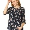 Allegra K Women's Casual Ruffle 3/4 Sleeve Floral Print Chiffon Blouse