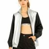 Allegra K Women's Metallic Shiny Long Sleeves Zipper Contrast Holographic Jacket 2 Allegra K Women's Metallic Shiny Long Sleeves Zipper Contrast Holographic Jacket
