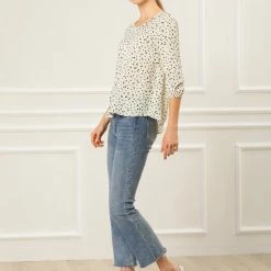 Allegra K Women's Sweet Ruffle Round Neck Elastic Floral Blouse Top