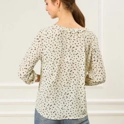 Allegra K Women's Sweet Ruffle Round Neck Elastic Floral Blouse Top