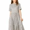 Allegra K Women's Loose Floral Print Short Sleeve Button Decor Ruffle Hem A-Line Dress 2 Allegra K Women's Loose Floral Print Short Sleeve Button Decor Ruffle Hem A-Line Dress