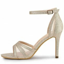 Allegra K Women's Glitter Ankle Strap Stiletto Heels Sandals