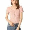 Allegra K Women's Gathering Ruched Capped Sleeves V Neck Solid Slim Fit Tops