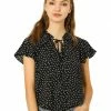 Allegra K Women's Polka Dot Blouse Flare Sleeve Ruffle Tie Neck Top Shirt