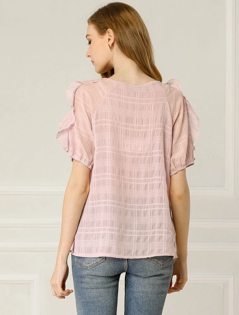 Allegra K Women's Summer Ruffle Blouses Boat Neck Chiffon T-Shirts Out Shoulder Tops 7 Allegra K Women's Summer Ruffle Blouses Boat Neck Chiffon T-Shirts Out Shoulder Tops