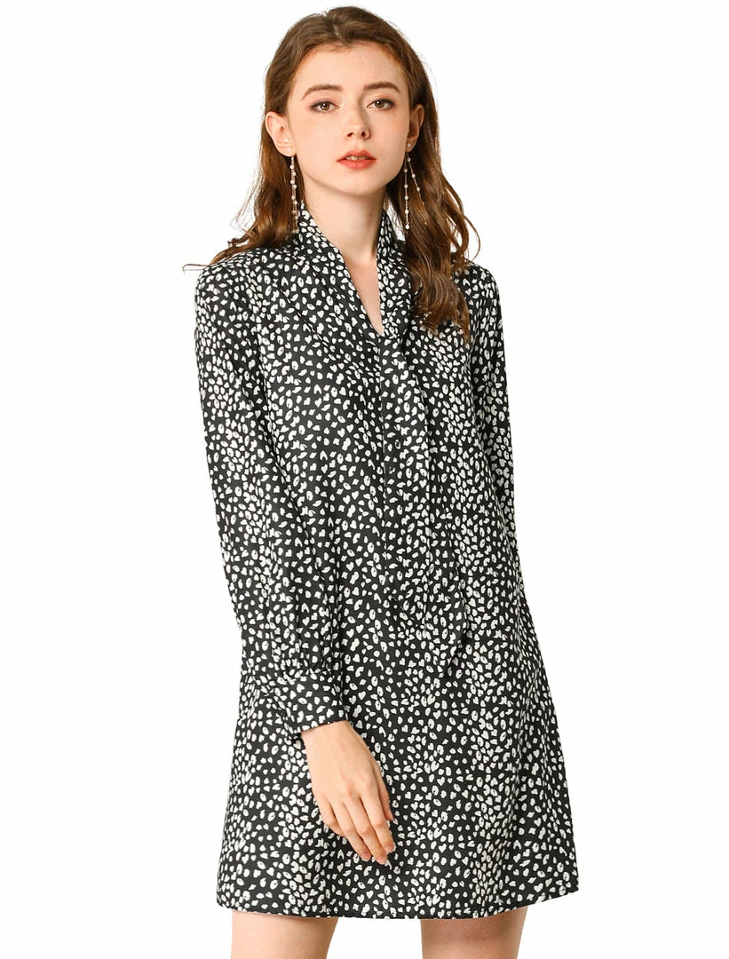 Allegra K Women's Loose Tie Neck Leopard Shift Dress 3 Allegra K Women's Loose Tie Neck Leopard Shift Dress