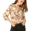 Allegra K Women's Tie V Neck Casual Boho Ruffled 3/4 Sleeve Floral Blouse Tops
