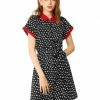 Allegra K Women's Vintage Button Up Belted Short Sleeve Star Print Shirt Dress