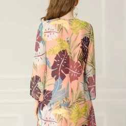 Allegra K Women's V Neck Tie Front Tropical Floral Print Dress